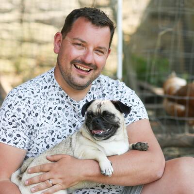 Steve HIlton with his pug Nelson